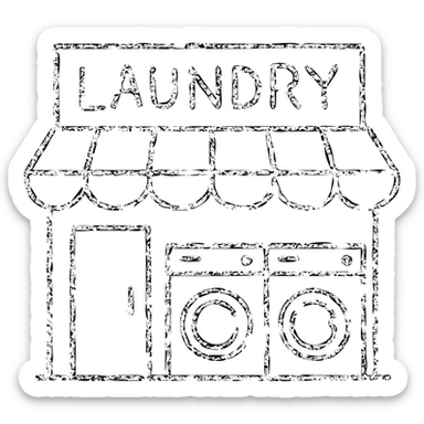 hand drawn outlined laundromat with washing machines icon sticker