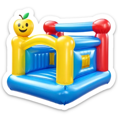 3D render of Bouncy Castle made of shiny inflatable vinyl, visible seam lines, air valve, highly reflective plastic texture, pool toy aesthetic, Apple emoji style, isolated on white background --v 6.0 sticker
