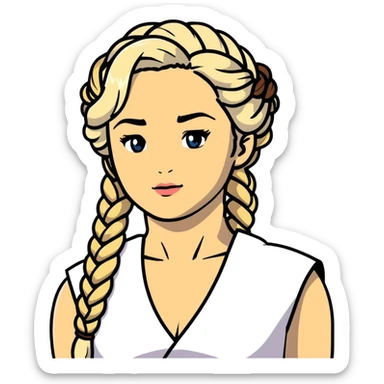 Daenerys Targaryen Game of Thrones character with blonde braided hair, chest up sticker