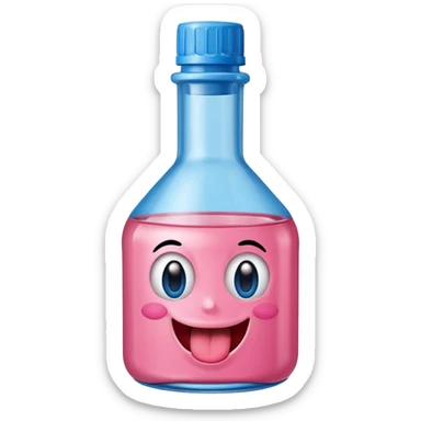 Smiling bottle of oil pink with silly face tongue out blue top sticker