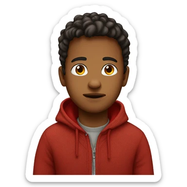 A boy with greasy hair in a red sweater on hoodie sticker