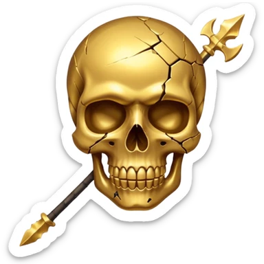 broken gold skull by a spear sticker