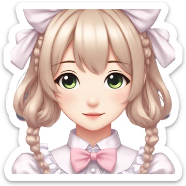Gorgeous anime style catgirl with blushing face with maid outfit bow tie idol model kawaiicore pearly petite simplistic aesthetic trending style sticker