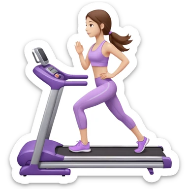 girl with long brown hair on treadmill wearing light purple yoga set sticker