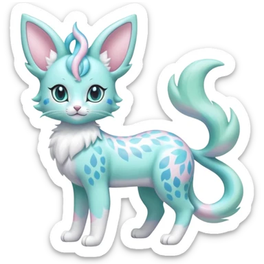 Pastel Mint-Aqua Soft-Iridescent Gentle Floral-Patterned Feline Sylveon-Liepard-hybrid-creature (full body) sticker