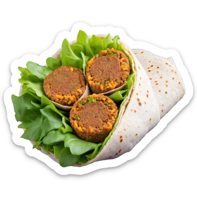 A Turkish wrap with raw bulgur kofte and fresh greens sticker