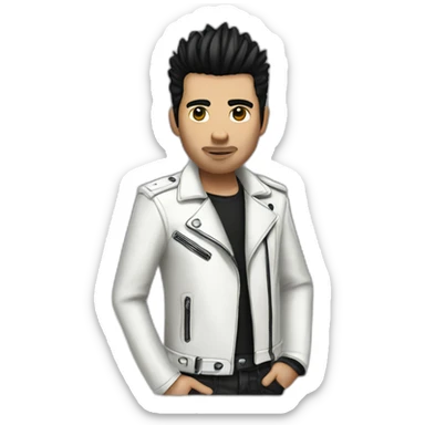 Punk male,dark hair, with white leather jacket with dark hair sticker