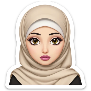 hijabi, pretty big lips, arab clothes, pale skin,  dark eyes, pretty bratz baddie, black eyeliner.  sticker