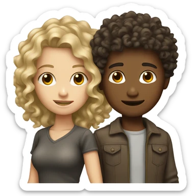 dirty blonde girl with curly brunette boy  sticker