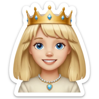 simple Blonde girl with bangs and blue eyes, and a simple crown. giving cockerspaniel energy sticker