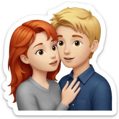 Red hair girl and blonde boy kissing sticker
