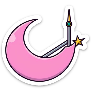 Sailor Moon's Crescent Moon Stick, a pink wand with a gold crescent moon on top and a circular silver gem in the center sticker