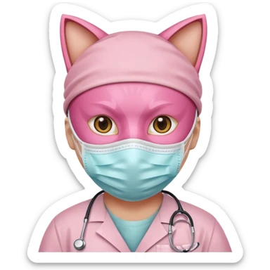 pink doctor cat, surgeon mask sticker