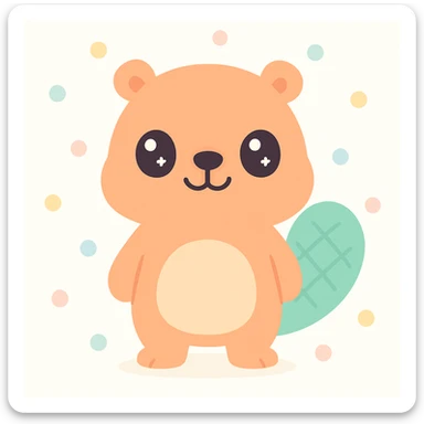 cute beaver standing, big eyes, soft colors, simple background sticker