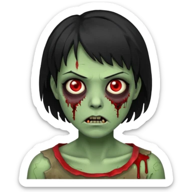 Uma zumbi de pele verde cabelo chanel todo preto bagunçado sem cabelo verde sticker