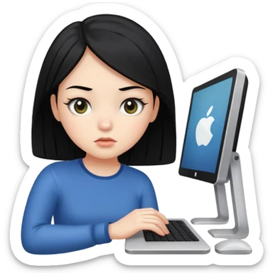 black hair girl with white skin with a computer sticker
