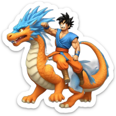 indian adult guy wearing Goku costume riding a blue flying dragon sticker