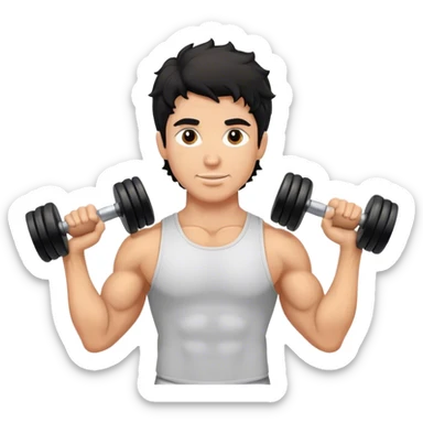 caucasian black haired wavy gym guy with dumbells sticker