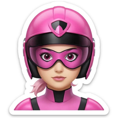 pink power ranger, woman emoji, with helmet on, black visor eye protection, black, power ranger helmet, black visor power ranger helmet pink sticker