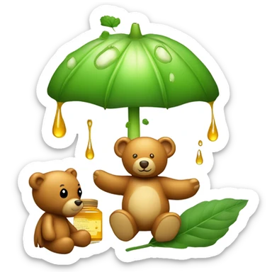 a falling light green leave with honey a fly agaric and a teddy bear sticker