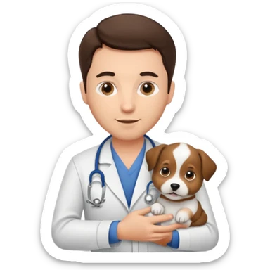 brunette man veterinarian with puppy sticker