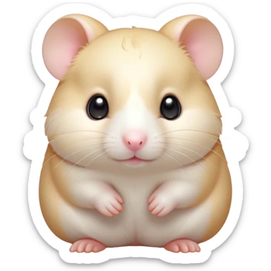 Cinematic Cute Cream Hamster Portrait Emoji, Head tilted playfully and inquisitively, featuring a silky, pristine cream coat with a gentle sheen, round, sparkling dark eyes filled with curiosity, Simplified yet irresistibly adorable features, highly detailed, glowing with a warm, friendly glow, high shine, affectionate and lively, stylized with a touch of whimsy, bright and endearing, soft glowing outline, capturing the essence of a mischievous yet loving hamster, so playful it feels like it could dash out of the screen and into your arms! sticker