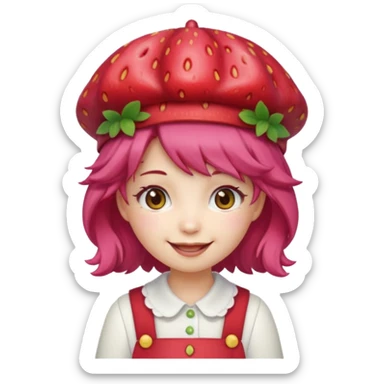 Cute ai emoji girl strawberry hair, and shortcake Berry hat, kawaii sticker