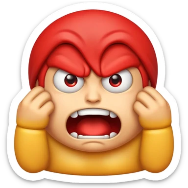 An emoji with an angry face choking itself
 sticker
