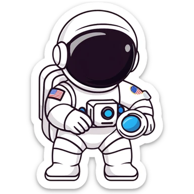 kid astronaut in white spacesuit with helmet sticker