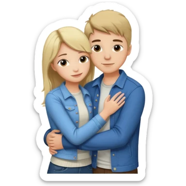 Couple hugging each other but the boy has mustang sticker