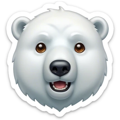 Cinematic Comical Polar Bear Portrait Emoji, Head tilted dramatically with an exaggeratedly shocked expression, featuring a robust, snowy build with wide, comically expressive eyes full of humorous disbelief, Simplified yet hilariously expressive features, highly detailed, glowing with a slightly sassy polar glow, high shine, dramatic yet playful, stylized with an air of quirky arctic attitude, soft glowing outline, capturing the essence of a meme-worthy polar bear that appears ready to side-eye its way into viral fame! sticker