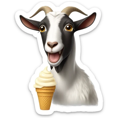 Goat wearing a hoodie and cap while eating icecream sticker