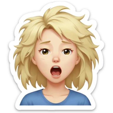Blonde girl with messy hair with her eyes rolling back while she’s yawning sticker
