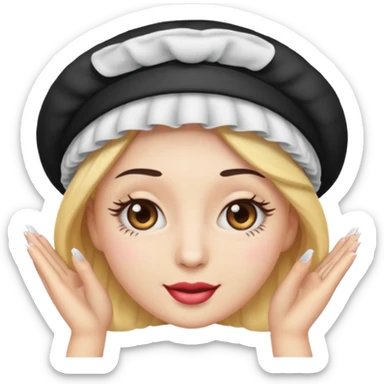 A emoji with a bonnet and lashes and nails sticker