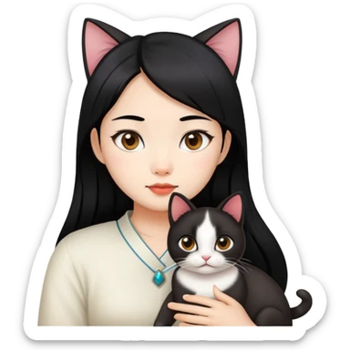 asian girl black hair with siam cat sticker