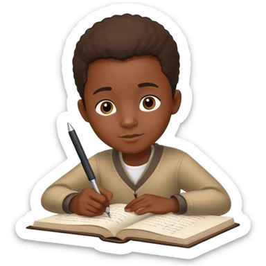 African boy student with brown skin writing with book and pen sticker