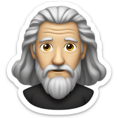 Wise old man with long hair and barbe looks like he knows a lot wearing a black shirt  sticker