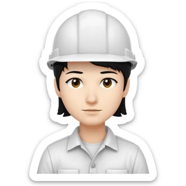 UN EMOJI DE ARQUITECTA, CON SU CASCO, SU COLOR DE OJOS NEGRO, CABELLO NEGRO, SIN LENTES, CASCO BLANCO, Y CAMISA BLANCA sticker