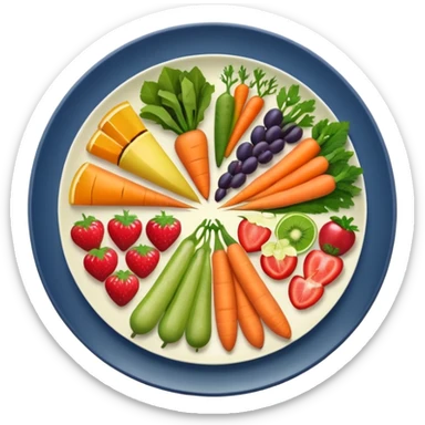 four sections of a plate with different fruits and vegetables sticker
