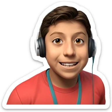 happy boy with headphones sticker