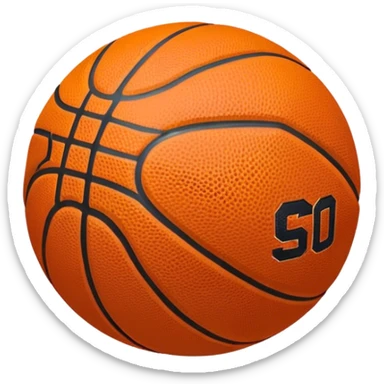 Cinematic Realistic image of a basketball rendered in vivid orange with a pebbled surface texture and crisp stitching details, set against a high-contrast backdrop that highlights its dynamic, sporty essence sticker