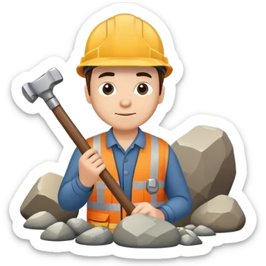 Geologist with hammer examining rocks in the Khibiny mountains sticker