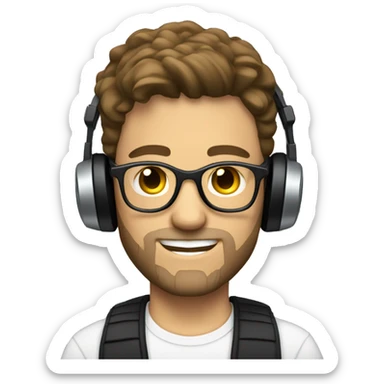 White Man with brown hair stubble and glasses DJing sticker