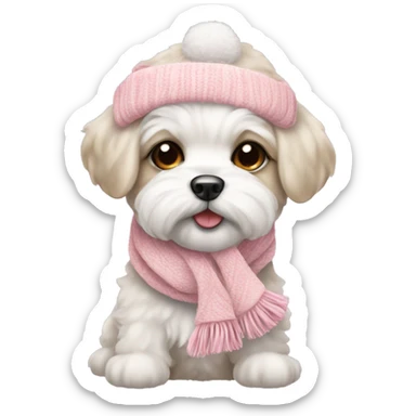schichon winter puppy with pale pink christmas hat and scarf sticker