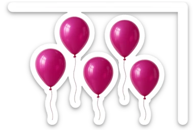 5 palloncini magenta fluttuano in aria isolati su sfondo bianco, iperrealistico 4k sticker