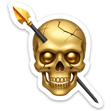 broken gold skull with a spear sticker