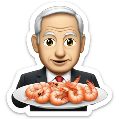 Benjamin Netanyahu, cigar in his mouth, holding a plate of shrimps sticker