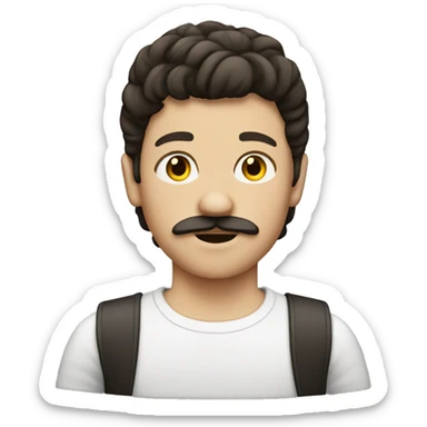 Brunette boy with mullet and moustache sticker