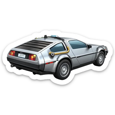 Silver DMC 12 Delorean, closed doors, backside view sticker