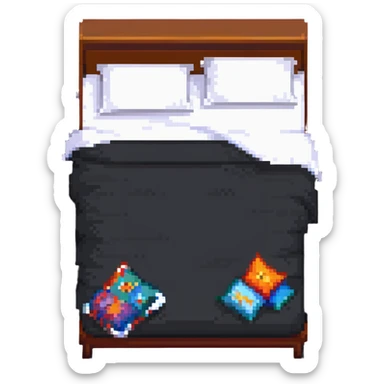 A comfortable bed with pillows and blanket sticker